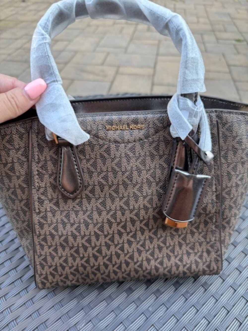 Michael Kors Taryn Tote Small Shopper MK Signature Top Zip Crossbody Brown
